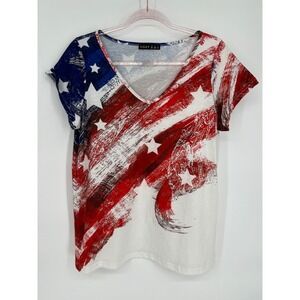 C.O.Z.Y American Flag Patriotic USA Graphic Tee V-Neck T-Shirt M 4th of July